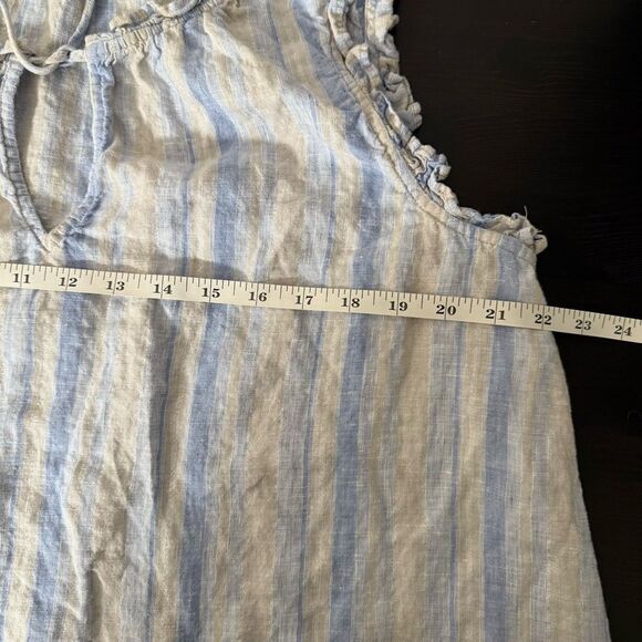 Vineyard Vines Top Tunic Sz XL Blue Linen Stripe Sleeveless Tassel Tie Beach - Picture 9 of 10